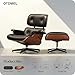 OTDMEL Luxury Top Black Grain Leather Mid Century Chaise Lounge Chair with Ottoman, Premium Handcrafted Walnut Wood, Ergonomic Modern Accent Chair for Living Room Office