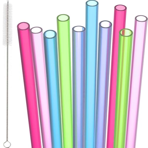 Trinkhalme aus Kunststoff, wiederverwendbar, mit Bürste, 19 mm x 7 mm, perfekt für Cocktails, Milch, Saft, Tee (Trinkhalme), 20 Stück