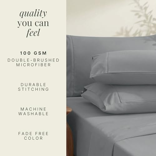 Image of Hearth & Harbor Bed Sheets, Luxury Soft 6 Piece Bed Sheet Set Extra Deep Pocket Fitted Sheets Fits Mattress up to 21 inch, Double Brushed Bedding Sheets & Pillowcases, King, Frost Gray