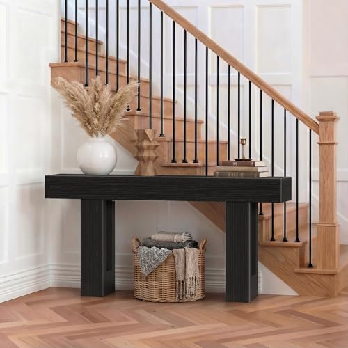 Image of 70 inch Black Console Table for Entryway Long Modern Sofa Tables Behind Couch for Living Room 10 inch Deep Hallway Entry Way Table