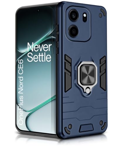Image of WOW IMAGINE Shock Proof Back Case Mobile Cover for 1+ OnePlus Nord CE 6 5G | Back Cover Case (Tough Armor | Hybrid PC + TPU | Ring Holder & in-Built Kickstand | Blue)