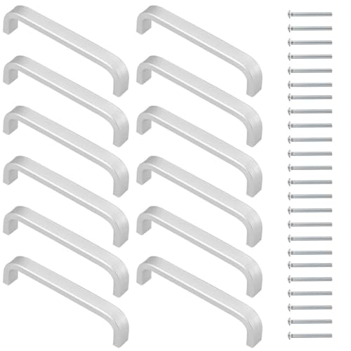 Maniglia per mobili con vite, 12 pezzi Maniglie per Ante di mobili, Maniglie per armadietti, con 24 pezzi vite, per cassetti cucina Decorazioni per la casa, argento, 96 * 10mm