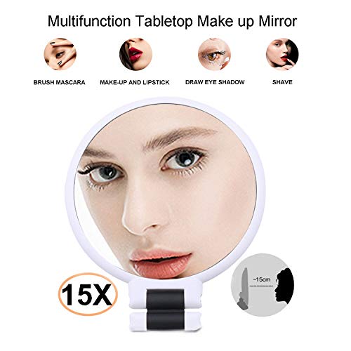 15X Magnifying Makeup Mirror 2-Sided Tabletop Mirror Of 360° Rotation Fashion Travel Or Bathroom Hanging Mirror (White) #TOP2