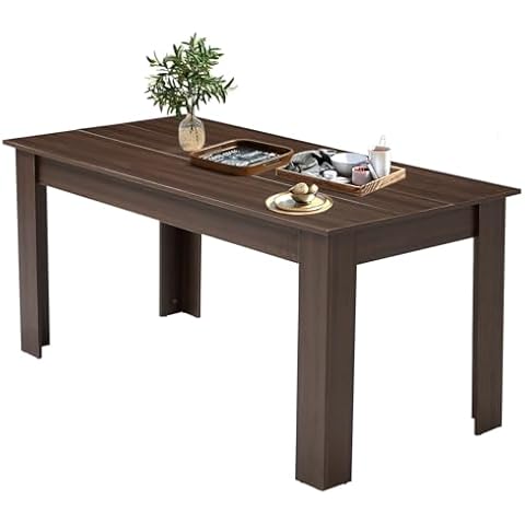 AVAWING Wooden Kitchen Table for 4, Dining Table for 6-8 People, Large Farmhouse Rectangular Tables, Wood Desk with L Shaped Legs, Home Furniture Kitchen & Dining Room Table, Brown/Black Cover