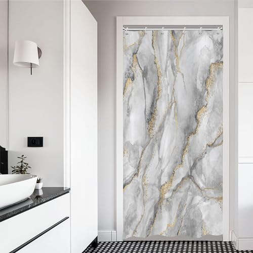 ASDCXZ Marmor Duschvorhang 90x180 cm, Modern Abstrakt Grey Weiß...