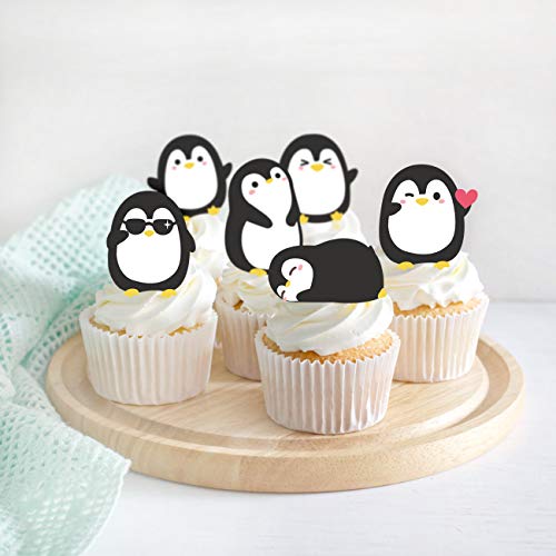Kreatwow 24 Pack Pinguin Cupcake Toppers Picks Pinguin Deko Geburtstag Pinguin Tortenaufleger Cupcake DIY Deko für Jungen Mädchen Geburtstagsparty Baby Shower Supplies