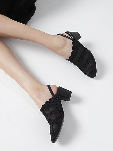 Image of Marc Loire Women's Knitted Round Toe Block Heel Mules for Casual and Formal Wear
