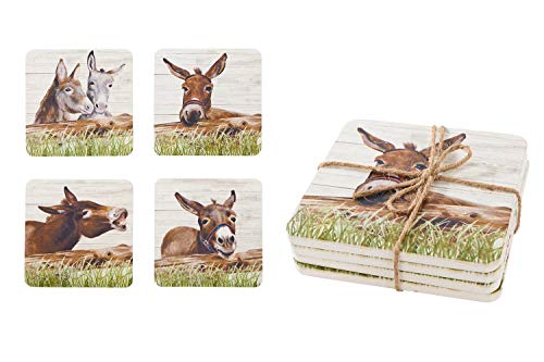 Image of Carousel Home and Gifts Set Of 4 Lovely Donkey Coasters For Drinks ~ Novelty Animal Cup Mug Table Mats