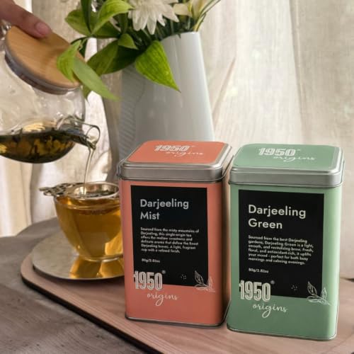 Image of 1950 Origins Combo Pack | Darjeeling Mist & Darjeeling Green | 100% Natural Loose Leaf Tea | Assorted Tea Gift Pack | Fresh & Aromatic | Tin Caddy 80g X 2