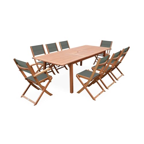SWEEEK Ensemble table et chaises extensible en bois d'Eucalyptus - Almeria -  - 8 personnes - Savane 