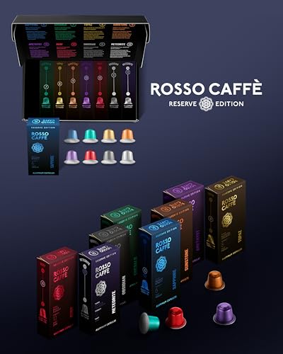 ROSSO CAFFÈ Nespresso Kapseln 80 Stück Aluminium Reserve Edition, 8 Premium Espresso Sorten Mixpaket, Nespresso kompatible Kaffeekapseln, Made in Italy, kompatibel mit Original Maschinen