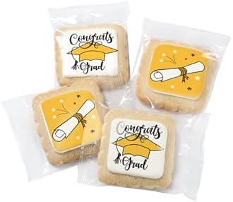 Graduation Cookies Gift Basket Box | Individually Wrapped | 4 Pack | Congratulations Congrats Grad for Women Men Kids | Food Gift | Nut Free | Kosher Dairy