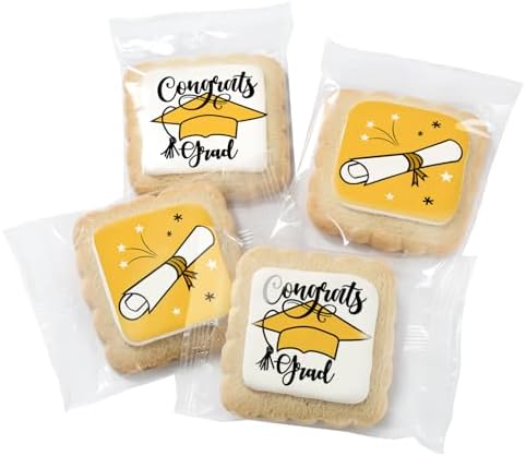 Graduation Cookies Gift Basket Box | Individually Wrapped | 4 Pack | Congratulations Congrats Grad for Women Men Kids | Food Gift | Nut Free | Kosher Dairy