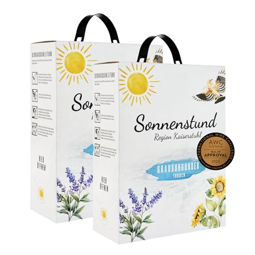 Sonnenstund Grauburgunder trocken 3 Liter Wein-Box - SILBER 2026 AWC Vienna - Zarte Fruchtaromen nach Pfirsich Apfel und Zitrusfrüchten Grauer Burgunder QbA vom Kaiserstuhl (2 x 3 0 l Bag-in-Box)