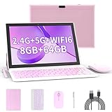 YQSAVIOR Android 14, 2 in 1 Tablet 10 inch with Keyboard, 8GB+64GB+1TB, Quad Core, 1280 * 800 HD Screen, Dual Camera, Wi-Fi, BT with Case Mouse Stylus, Pink
