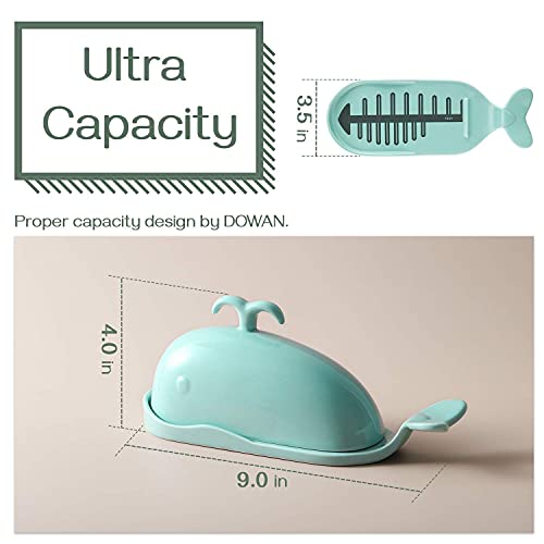 Dowan Whale Butter Dish, Cute Butter Dish, Funny Gifts For Mom Wife Friends, Fish Bone Cutting Measuring Lines And Tail Non-Slip Design, Ideal Decor Gift For Birthday Wedding Housewarming, Turquoise #TOP5