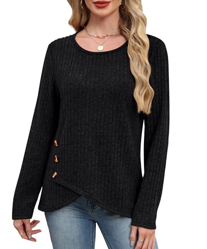 XIEERDUO Tunic Sweaters for Women Long Sleeve Shirts Crew Neck Tops with Buttons Fall Fashion Outfits Winter Clothing3