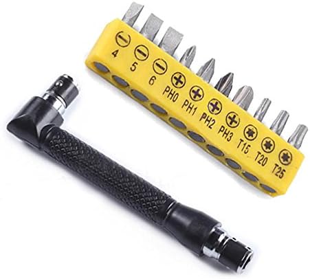 10Pcs Screwdriver and Bit Set, 1/4-Inch Drive, L-shaped Extension Handle Double Head Hex Socket Wrench Screwdriver Flat Philips Torx screwdriver Bits Kit