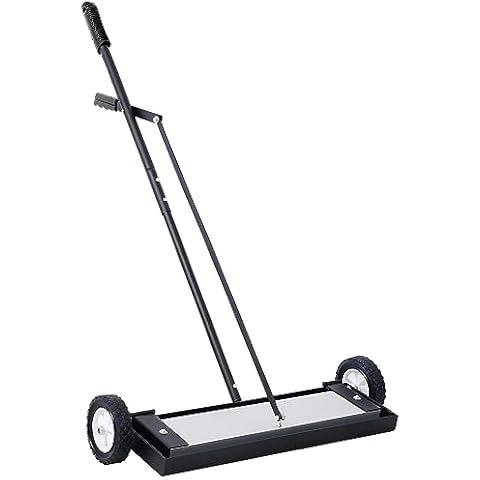 Tandagy 24" Rolling Magnetic Sweeper with Wheels Push-Type Powerful Magnetic Sweeper with Quick Release Heavy Duty Magnetic Pickup Sweeper w/100LBS Capacity Handheld Magnet for Nails Screws Collection Cover