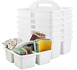 Plastic Storage Caddy Organizers, 6 Pcs Portable Teacher Classroom Supply Caddies with Handle, 3-Compartment Utility Craft Art Caddy for Kids, School Classroom and Office Organization, White