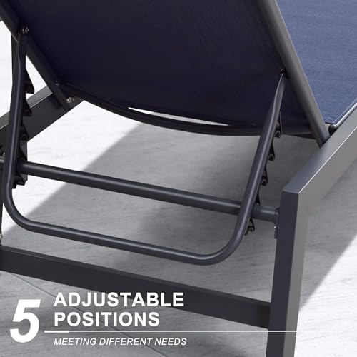 Image of PURPLE LEAF Outdoor Patio Chaise Lounge Set 4 Pieces Pool Lounge Sunbathing Chairs with Wheels Chair for Yard (4 Navy Blue Lounges W /Side Table)