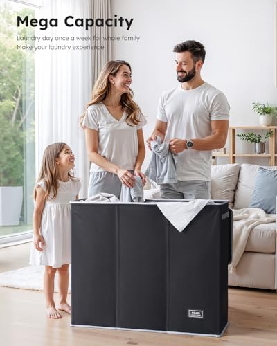 SOLEDI 180L Laundry Hamper 3 Section, Extra Large Laundry Hamper with Lid, Dirty Clothes Hamper with Sturdy Handle, Large Laundry Basket Organizer for Laundry Room, Bedroom, Hampers for Laundry - Image 4