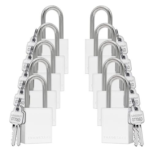 Image of TRADESAFE Lockout Tagout Locks Set - 10 Silver Aluminum Loto Locks, Lock Out Tag Out Padlocks Keyed Alike, 2 Keys Per Lockout Padlock, OSHA Compliant