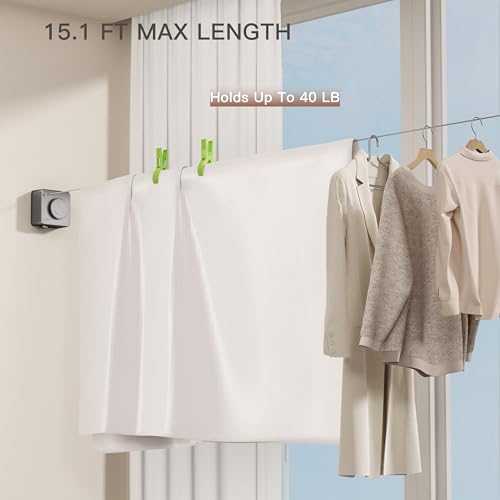 Retractable Clothesline Indoor Outdoor, Clothes Line Retracting Indoor, Retractable Clothes Line Wall Mounted Drying Rack Clothing Line, Laundry Line with Stainless Steel Line-15.1 Feets(Grey) by Deasolin - Image 4