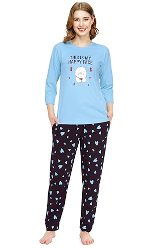 Image of ZEYO Night Suit for Women's Printed Cotton Night Dress of Top and Pajama Set (Available in Plus Size)