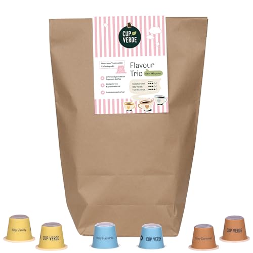 CUP VERDE - Flavour Mix Trio 80 Kaffeekapseln kompatibel mit Nespresso* in den Sorten Cosy Caramel - Holy Hazelnut und Silly Vanilly (80, Karamell, Haselnuss, Vanille)