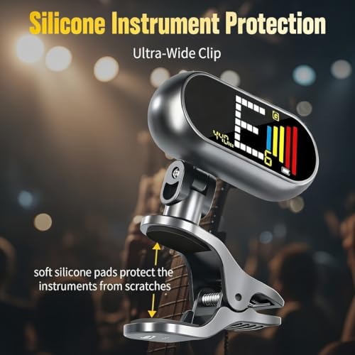 EX USB-C Rechargeable Guitar Tuner Clip On, Full Color LCD Display Chromatic Tuner for Acoustic/Electric Guitar, Bass, Ukulele & Violin, Professional Fast & Precise Pitch Detection