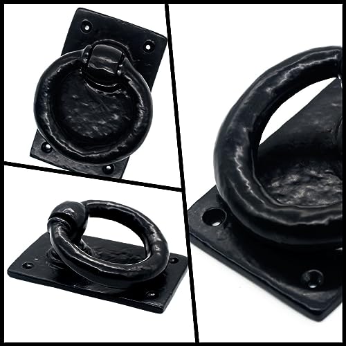 Mythrojan Medieval Door Knocker, Cast Iron Ring Knocker with Black Powder Coated for Entry Door Knocker, 4.5”x 2.75” Black