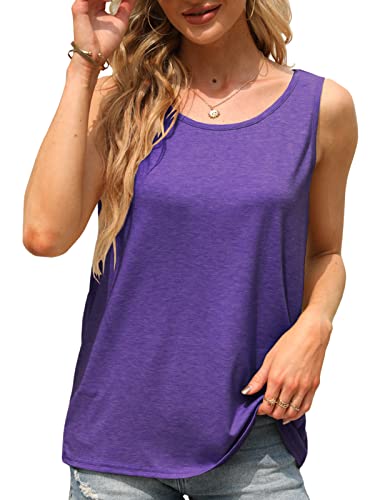 Ziwoch Women's Summer Loose Fit Scoop Neck Tank Tops Casual Sleeveless Plain Tops Tee Shirts (Purple Medium) #TOP20