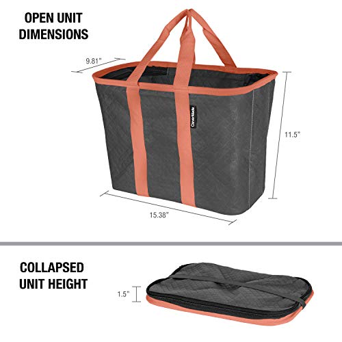 CleverMade SnapBasket Insulated Reusable Grocery Shopping Bags with Reinforced Bottom and Zippered Lid, Collapsible Durable Food Delivery Totes, 20L Size, Charcoal/Coral, 3 Pack CleverMade SnapBasket Insulated Reusable Grocery Shopping Bags with Reinforced Bottom and Zippered Lid, Collapsible Durable Food Delivery Totes, 20L Size, Charcoal/Coral, 3 Pack