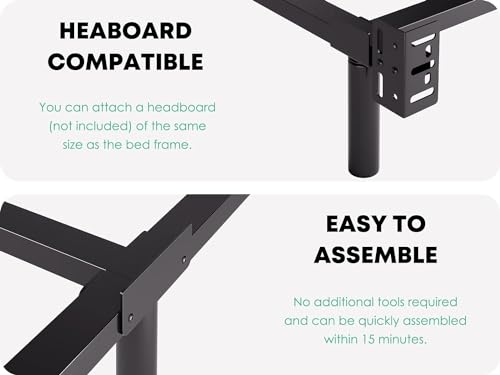 VTWAZAST King Size Bed Frame, 7 Inch Metal Heavy Duty Base for Box Spring, 9-Leg Support, Non-Slip, Noise-Free, Easy Assembly, Black