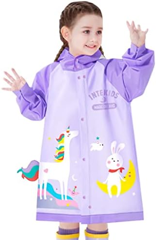 Kids Raincoats Hooded Rain Poncho Waterproof Rain Jacket Boys Girls Rain Suit Cute 3D Cartoon Rainwear 2-12 Years Purple