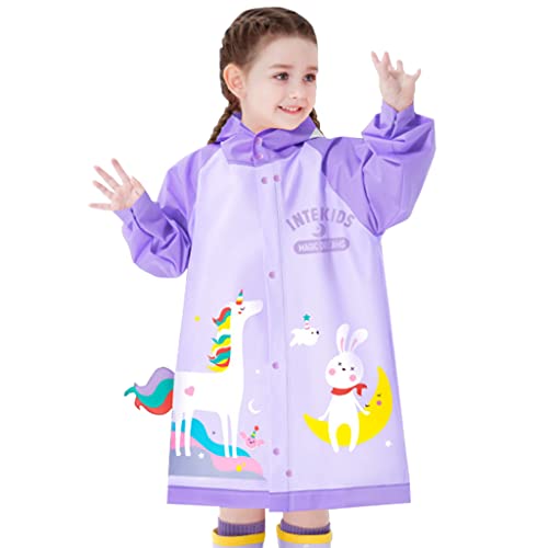 Kids Raincoats Hooded Rain Poncho Waterproof Rain Jacket Boys Girls Rain Suit Cute 3D Cartoon Rainwear 2-12 Years Purple #TOP3