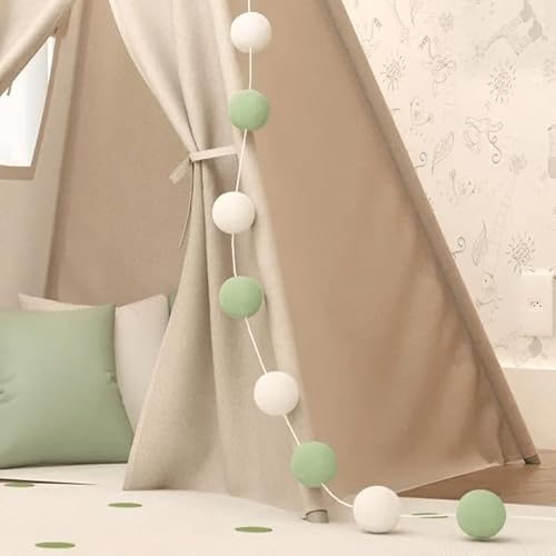 Varal de Cama Bolinhas, Duas cores, 8 Bolas de 1,5m, Algodão, Adorno para Quarto Infantil, Anéis nas