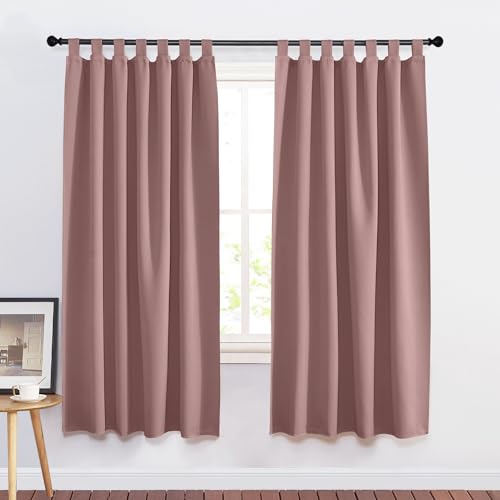PONY DANCE Kurze Gardinen Küche Modern Schlaufenschal 2er Set H 160 x B 140 cm Thermovorhang gegen Kälte Vorhang Blickdicht Verdunklungsvorhänge mit Schlaufen, Altrosa