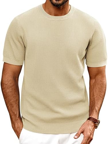 PJ PAUL JONES Herren Strick T-Shirt Kurzarm Regular Fit Strukturiert Tee Sommer T-Shirt mit Rundhalsausschnitt für Freizeit Golfshirt