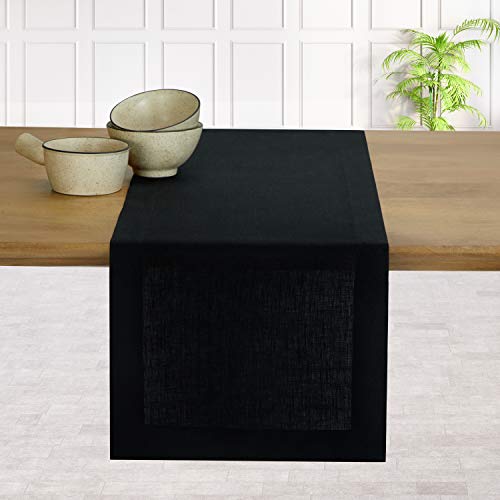 D'moksha Linen Farmhouse Table Runner (14 X 36 Inch) Decorative Fabric Runner For Wedding, Party, Summer, Outdoor, Machine Washable (14 X 36 Inches, Black) #TOP16