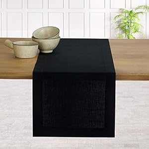 D’Moksha Black Table Runner 14 x 36 Inch, 100% Pure Linen Hemmed Coffee Table Runner 36 Inches, Halloween Table Runner, Perfect for Wedding, Party, Outdoor, Easy Care Machine Washable