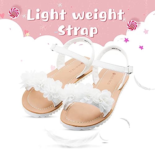 Flyfuppy White Sandals For Girls Breathable Open Toe Wedding Flower Sandals With Rubber Sole, Indoor Outdoor Beautiful Summer Shoes (Little/Big Kids) White Us 13 #TOP2