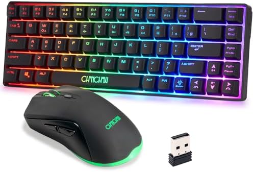 CHONCHOW 60% Wireless Gaming Keyboard and Mouse Combo,LED Backlit Rechargeable 2000mAh Battery, Portable 68 Keys Waterproof Small Compact Keyboard Mice for PC/Mac Gamer(Wireless) CHONCHOW 60% Wireless Gaming Keyboard and Mouse Combo,LED Backlit Rechargeable 2000mAh Battery, Portable 68 Keys Waterproof Small Compact Keyboard Mice for PC/Mac Gamer(Wireless)