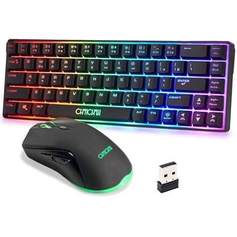 CHONCHOW 60% Wireless Gaming Keyboard and Mouse Combo,LED Backlit Rechargeable 2000mAh Battery, Portable 68 Keys Waterproof Small Compact Keyboard Mice for PC/Mac Gamer(Wireless) Cover