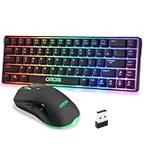 CHONCHOW 60% Wireless Gaming Keyboard and Mouse Combo,LED Backlit Rechargeable 2000mAh Battery, Portable 68 Keys Waterproof Small Compact Keyboard Mice for PC/Mac Gamer(Wireless)