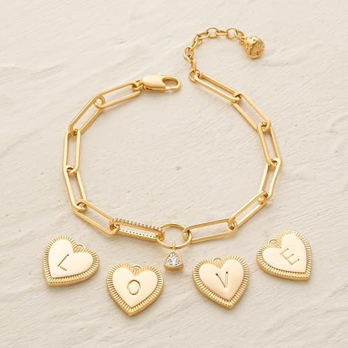 Image of MYEARS Valentines Day Gifts for Women - Gold Initial Bracelets for Women Trendy 14K Gold Plated Heart Letter A-Z Charm Bracelets Paperclip Chain Personalized Jewelry Birthday Gifts for Her