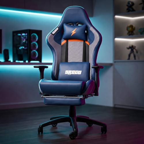 Image of BAYBEE Drogo Racer Pro Ergonomic Gaming Chair with Footrest, Breathable Fabric, Adjustable Seat & 3D Arm Rest | Head & Massager Lumbar Support Pillow | Home & Office Chair with Full Recline (Blue)