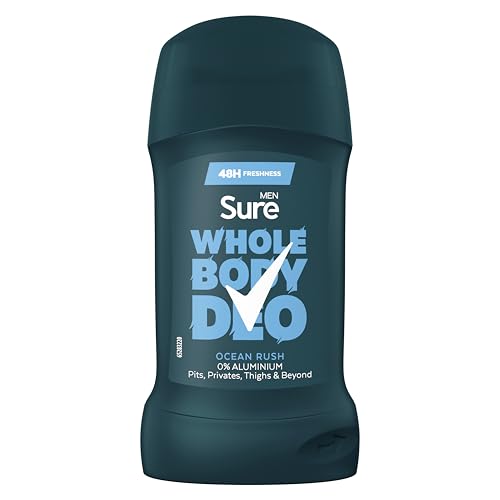Sure Men Ocean Rush Whole Body All Over Body Deodorant Stick with a herbal & woody fragrance and 48 hour odour control 50ml