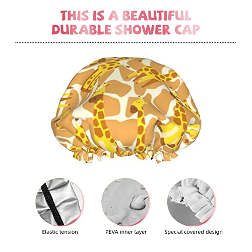 Cute Giraffe Print Shower Cap Women Waterproof Reusable Peva Lining Adjustable Elasticized Hem For All Long Hair Bath Hat #TOP4